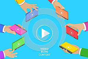 Isometric flat vector concept of video content creating.