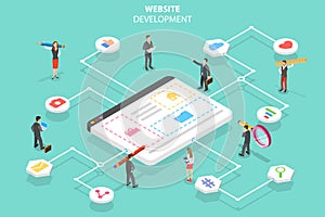 Isometric flat vector concept of web services agency, website builder.