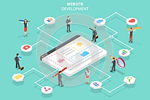 Isometric flat vector concept of web services agency, website builder. photo