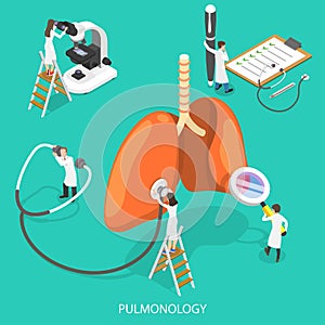 Isometric Flat Vector Illustration of Respiratory Medicine, Pulmonology Concept. photo