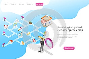 Isometric flat vector landing page for serching for optimal customer journey.