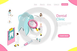 Isometric flat vector landing page template of dental checkup.