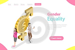 Isometric flat vector landing page template of gender equality.