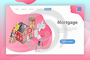 Isometric flat vector landing page template of mortgage, real estate deal.