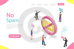 Isometric flat vector landing page template of no spam.