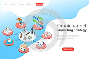 Isometric flat vector landing page template of omnichannel.