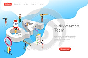 Isometric flat vector landing page template of QA, quality assurance.