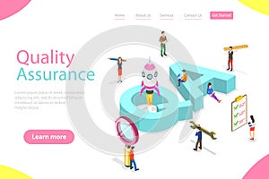 Isometric flat vector landing page template of QA, quality assurance.