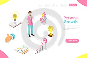 Isometric Flat Vector Landing Page Template of Self-Development.