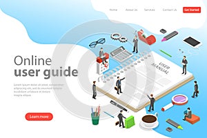 Isometric flat vector landing page template of user manual, guide.