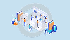 isometric flat vector online education and e-learning