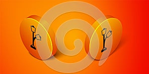 Isometric Floor lamp icon isolated on orange background. Orange circle button. Vector