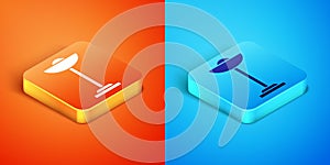 Isometric Floor lamp icon isolated on orange and blue background. Vector