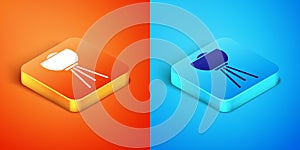 Isometric Floor lamp icon isolated on orange and blue background. Vector