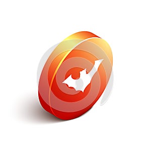 Isometric Flying bat icon isolated on white background. Orange circle button. Vector