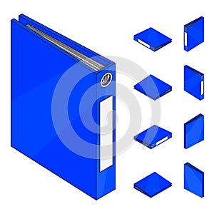 Isometric folder. A large set of images of an office folder with documents in different angles.