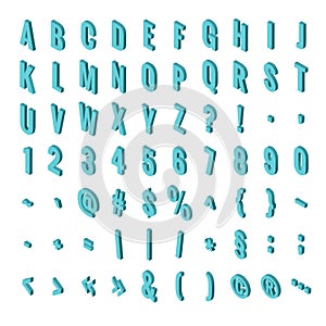 Isometric font alphabet isolated on the background. Isometric abc. Letters, numbers and symbols. Three-Dimensional stock