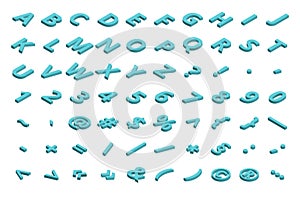 Isometric font alphabet isolated on the background. Isometric abc. Letters, numbers and symbols. Three-Dimensional stock