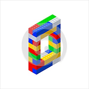 Isometric font made from color plastic blocks. The childrens designer. Letter O