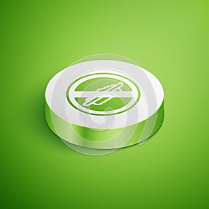 Isometric Food no diet icon isolated on green background. Healing hunger. White circle button. Vector