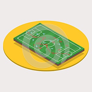 Isometric football or soccer field. 3d sport field with green grass. Vector illustration.