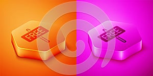 Isometric Free icon isolated on orange and pink background. Hexagon button. Vector