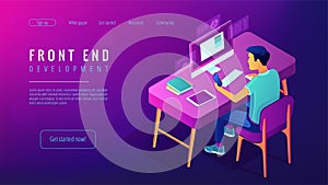 Isometric front end development landing page concept.