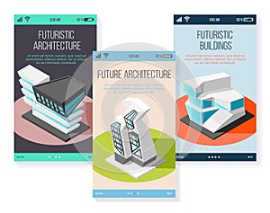 Isometric Futuristic Architecture Mobile Screens