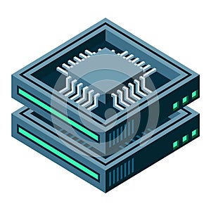 Isometric futuristic server. Isometric database or data center. Abstract blockchain. Computer storage. Cloud storage. Vector