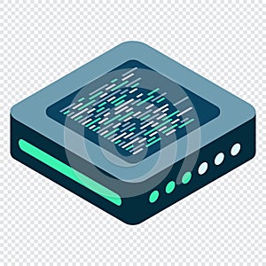 Isometric futuristic server. Isometric database or data center. Abstract blockchain. Computer storage. Cloud storage. Vector