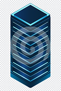 Isometric futuristic server. Isometric database or data center. Abstract blockchain. Computer storage. Cloud storage. Vector