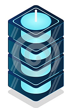 Isometric futuristic server. Isometric database or data center. Abstract blockchain. Computer storage. Cloud storage. Vector