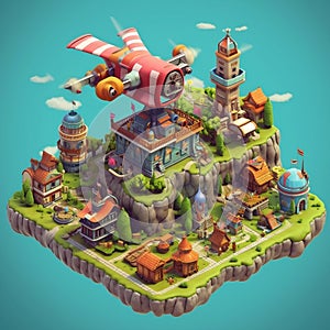 Isometric Game Asset: Clash of Clans Aircraft (3D). Generative AI