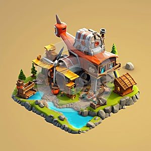 Isometric Game Asset: Clash of Clans Aircraft (3D). Generative AI photo