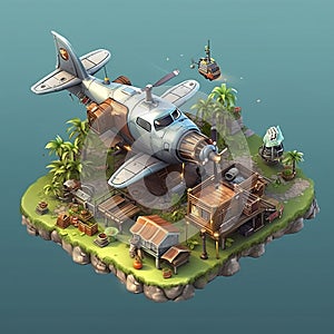 Isometric Game Asset: Clash of Clans Aircraft (3D). Generative AI photo