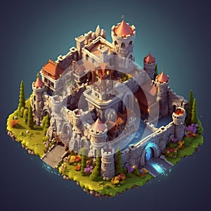 Isometric Game Asset: Clash of Clans Castle (3D). Generative AI photo