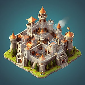 Isometric Game Asset: Clash of Clans Castle (3D). Generative AI photo