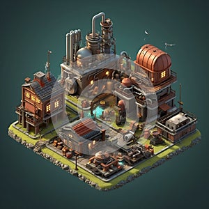 Isometric Game Asset: Clash of Clans Factory (3D). Generative AI