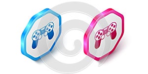 Isometric Game controller or joystick for game console icon isolated on white background. Hexagon button. Vector