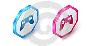 Isometric Game controller or joystick for game console icon isolated on white background. Hexagon button. Vector