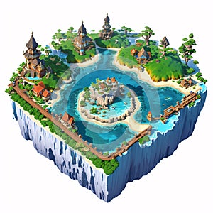 Isometric game islands collection with different climates and decoration for computer games.