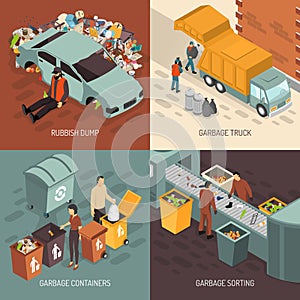 Isometric Garbage Recycling Design Icon Set