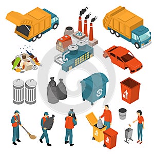 Isometric Garbage Recycling Icon Set