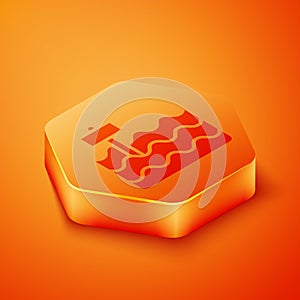 Isometric Garden bed or cultivation bed icon isolated on orange background. Orange hexagon button. Vector