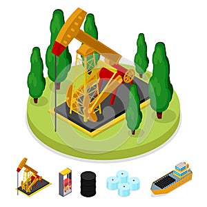 Isometric Gas and Oil Industry. Platform Drilling. Fuel Production