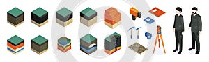 Isometric Geological Color Icon Set