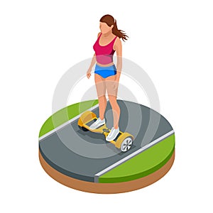 Isometric girl riding on hover board