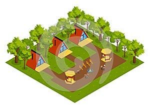 Isometric Glamping Isolated Composition
