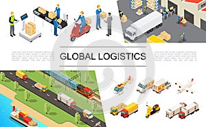 Isometric Global Logistics Elements Set