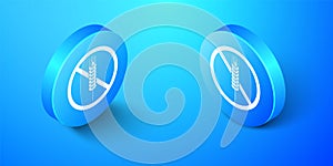 Isometric Gluten free grain icon isolated on blue background. No wheat sign. Food intolerance symbols. Blue circle